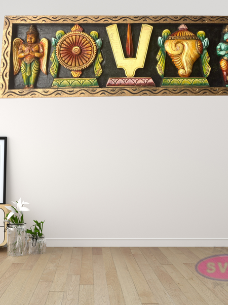 Wooden Thenkalai Thiruman sangu Chakram Wall Hanging