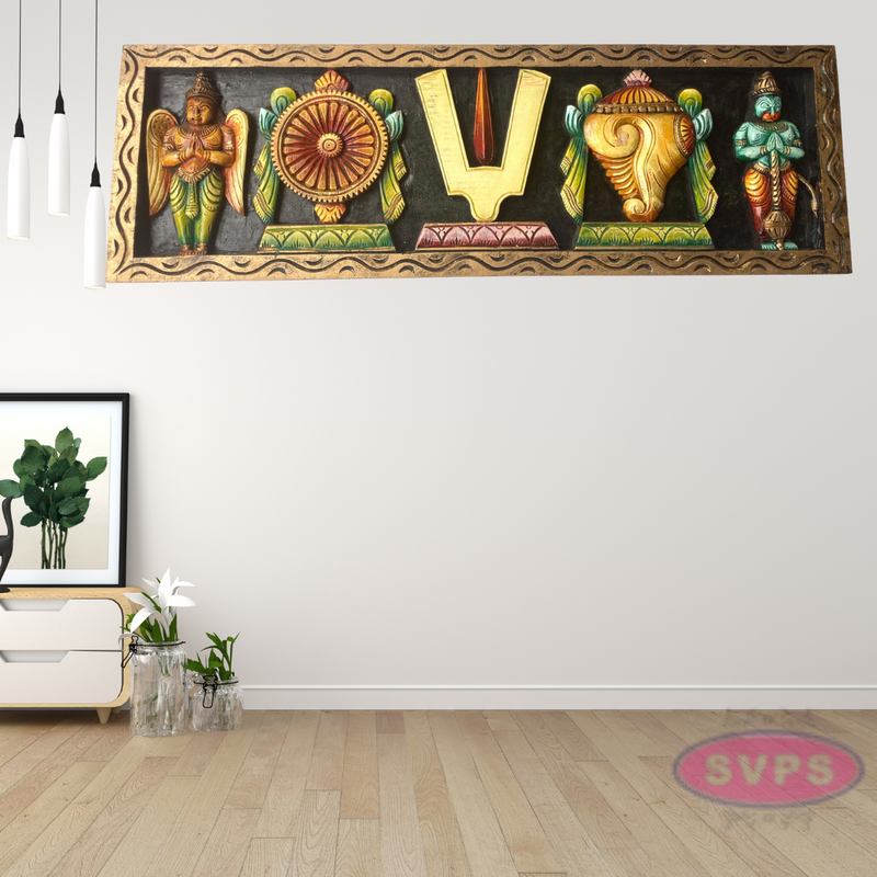 Wooden Thenkalai Thiruman sangu Chakram Wall Hanging