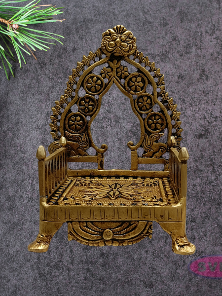 Traditional Brass Deity Simhasanam | Antique Gold Finish Temple Throne for God Idols