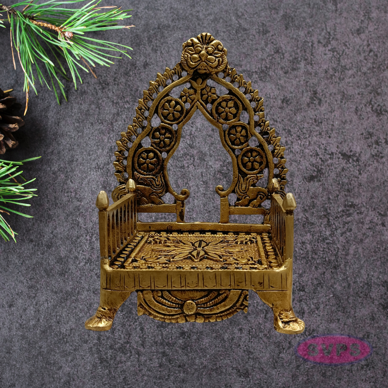 Traditional Brass Deity Simhasanam | Antique Gold Finish Temple Throne for God Idols