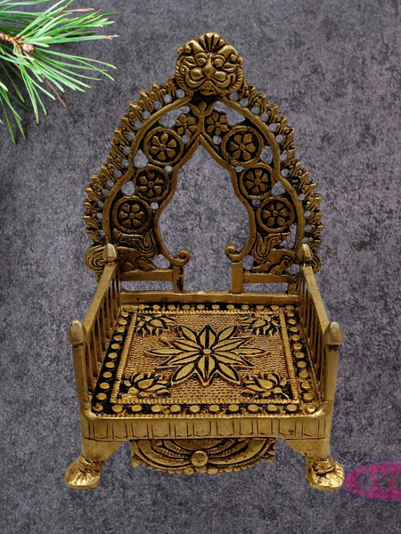 Traditional Brass Deity Simhasanam | Antique Gold Finish Temple Throne for God Idols