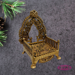 Traditional Brass Deity Simhasanam | Antique Gold Finish Temple Throne for God Idols