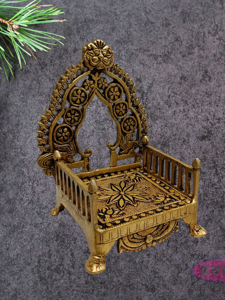 Traditional Brass Deity Simhasanam | Antique Gold Finish Temple Throne for God Idols