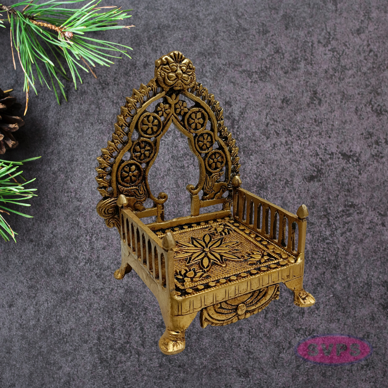 Traditional Brass Deity Simhasanam | Antique Gold Finish Temple Throne for God Idols