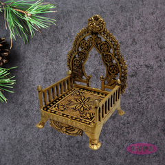 Traditional Brass Deity Simhasanam | Antique Gold Finish Temple Throne for God Idols
