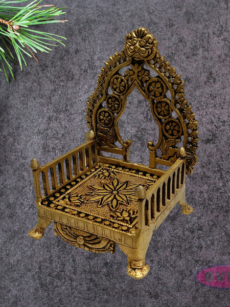 Traditional Brass Deity Simhasanam | Antique Gold Finish Temple Throne for God Idols