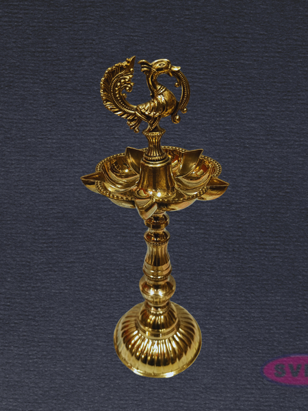 Brass Annapakshi Kuthu Vilakku 12 Inches – Lotus Base Traditional Standing Diya