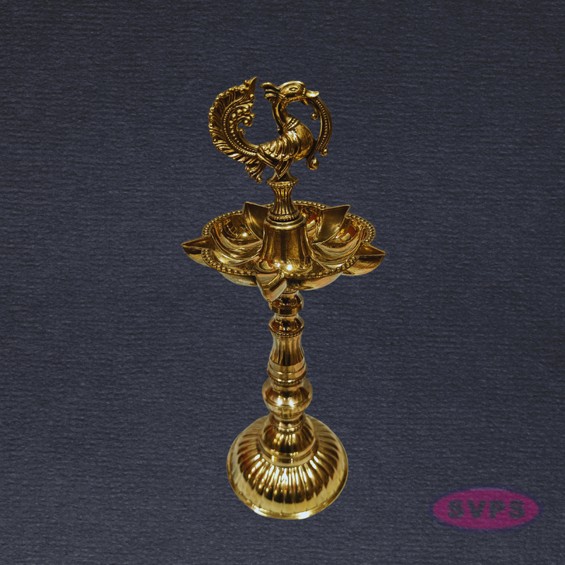 Brass Annapakshi Kuthu Vilakku 12 Inches – Lotus Base Traditional Standing Diya