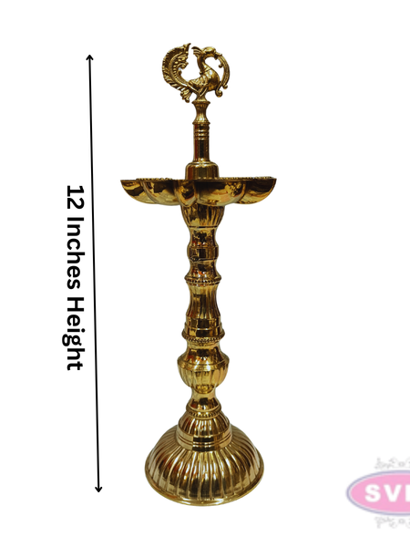 Brass Annapakshi Kuthu Vilakku 12 Inches – Lotus Base Traditional Standing Diya