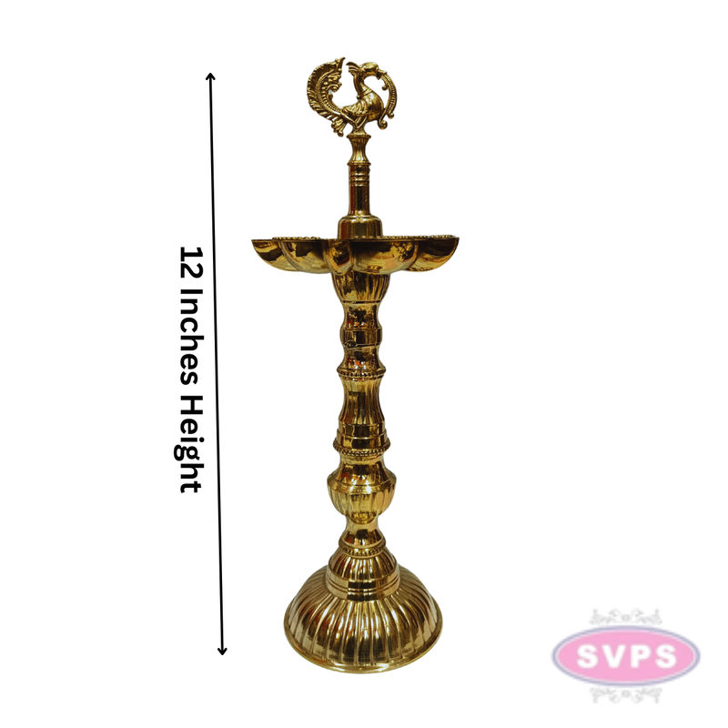 Brass Annapakshi Kuthu Vilakku 12 Inches – Lotus Base Traditional Standing Diya