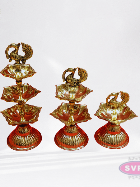 Brass Peacock Vilakku / 3 Sizes and Layers