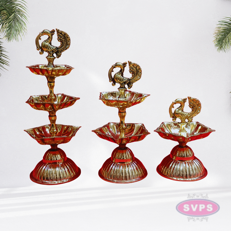 Brass Peacock Vilakku / 3 Sizes and Layers