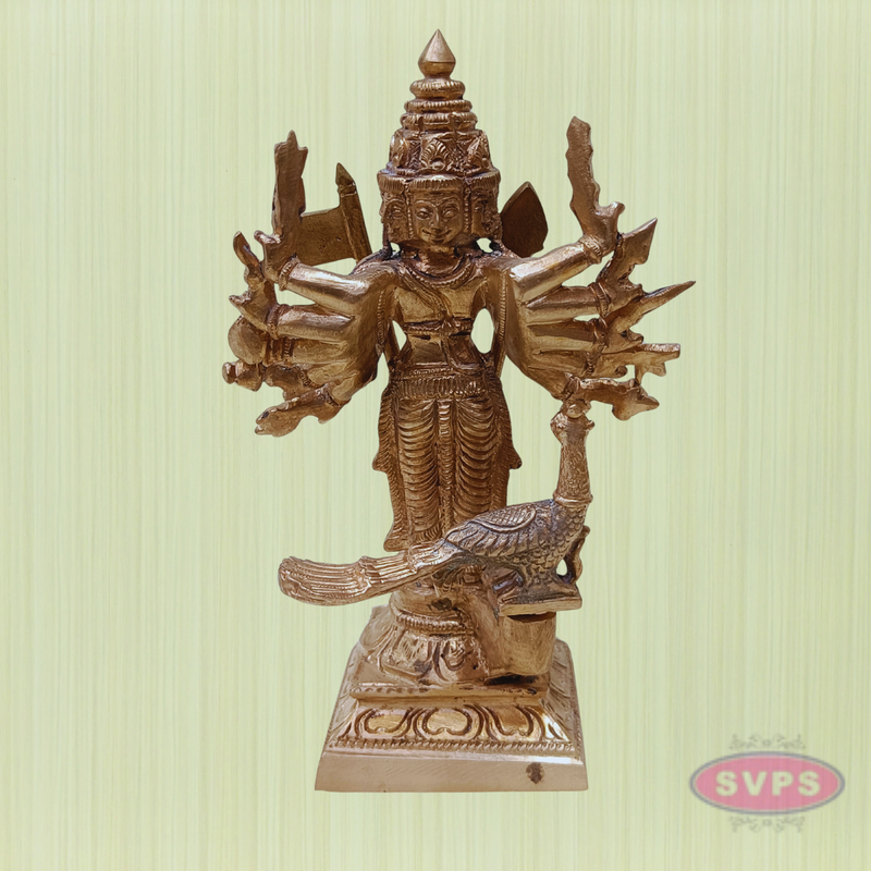 Antique Finish Panchaloham Murugan Statue | Lord Karthikeya with Vel | Auspicious Pooja Room Idol