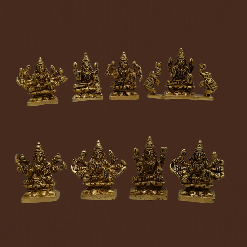2 Inch Brass Ashtalakshmi Idol Set – Mini Eight Lakshmi Statue for Pooja