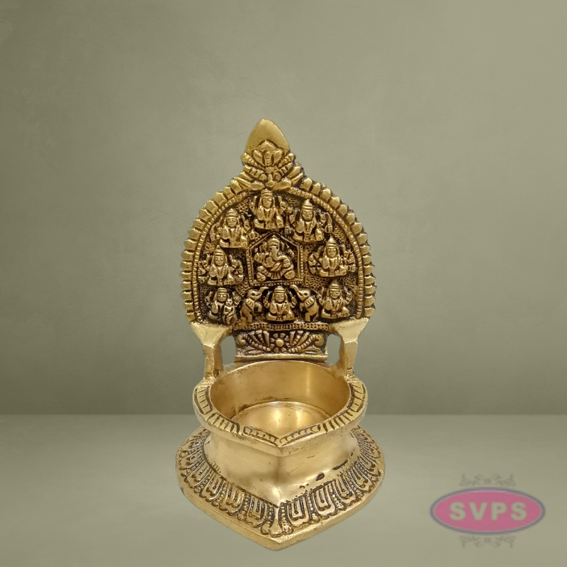 Brass Ashtalakshmi Vilakku with Arch – Traditional Pooja Oil Lamp