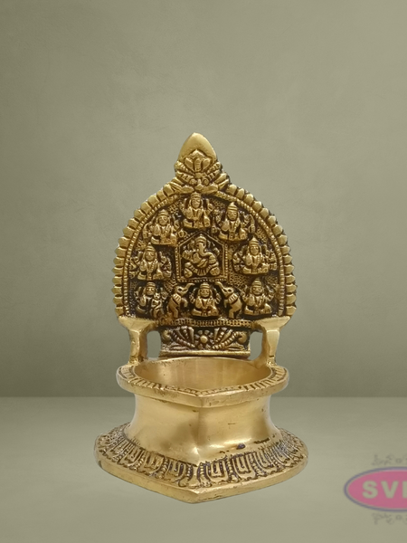Brass Ashtalakshmi Vilakku with Arch – Traditional Pooja Oil Lamp