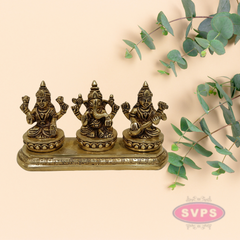 Antique Brass Lakshmi Ganesha Saraswati Set for Home Temple & Pooja