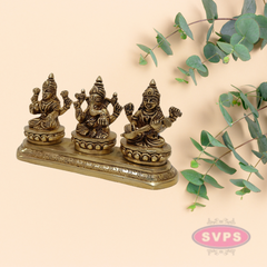 Antique Brass Lakshmi Ganesha Saraswati Set for Home Temple & Pooja