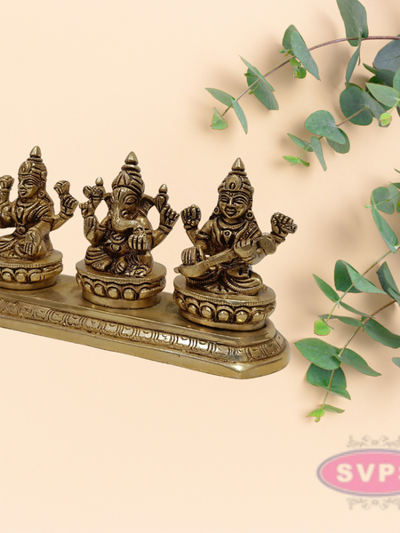 Antique Brass Lakshmi Ganesha Saraswati Set for Home Temple & Pooja