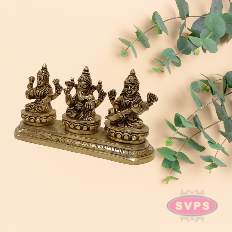 Antique Brass Lakshmi Ganesha Saraswati Set for Home Temple & Pooja