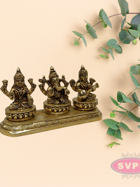Antique Brass Lakshmi Ganesha Saraswati Set for Home Temple & Pooja