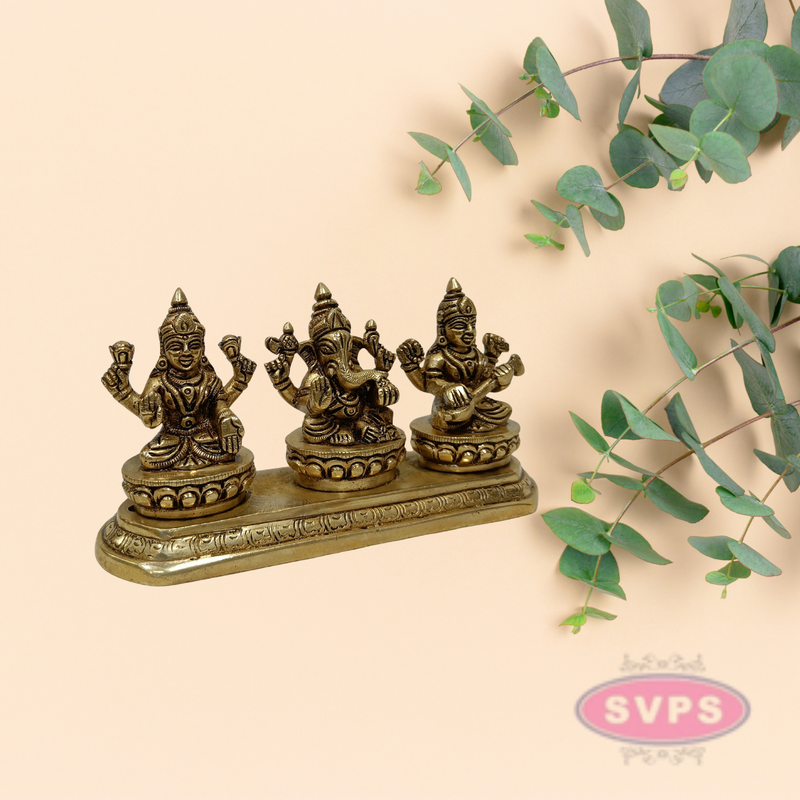 Antique Brass Lakshmi Ganesha Saraswati Set for Home Temple & Pooja
