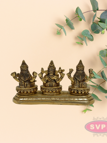 Antique Brass Lakshmi Ganesha Saraswati Set for Home Temple & Pooja
