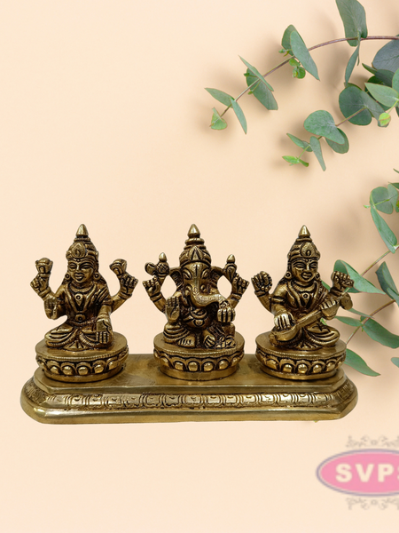 Antique Brass Lakshmi Ganesha Saraswati Set for Home Temple & Pooja