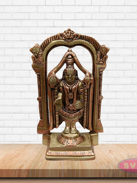 Brass Lord Tirupati Balaji Venkateswara Idol with Prabhavali Arch – Handcrafted Temple Statue