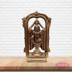 Brass Lord Tirupati Balaji Venkateswara Idol with Prabhavali Arch – Handcrafted Temple Statue