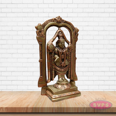 Brass Lord Tirupati Balaji Venkateswara Idol with Prabhavali Arch – Handcrafted Temple Statue
