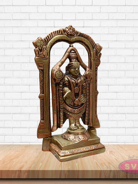 Brass Lord Tirupati Balaji Venkateswara Idol with Prabhavali Arch – Handcrafted Temple Statue