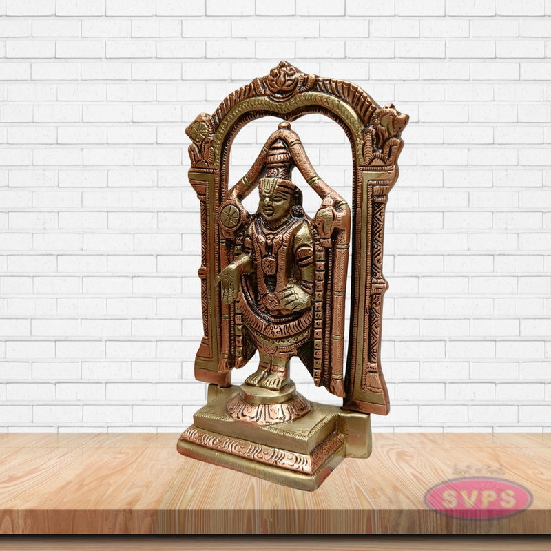 Brass Lord Tirupati Balaji Venkateswara Idol with Prabhavali Arch – Handcrafted Temple Statue