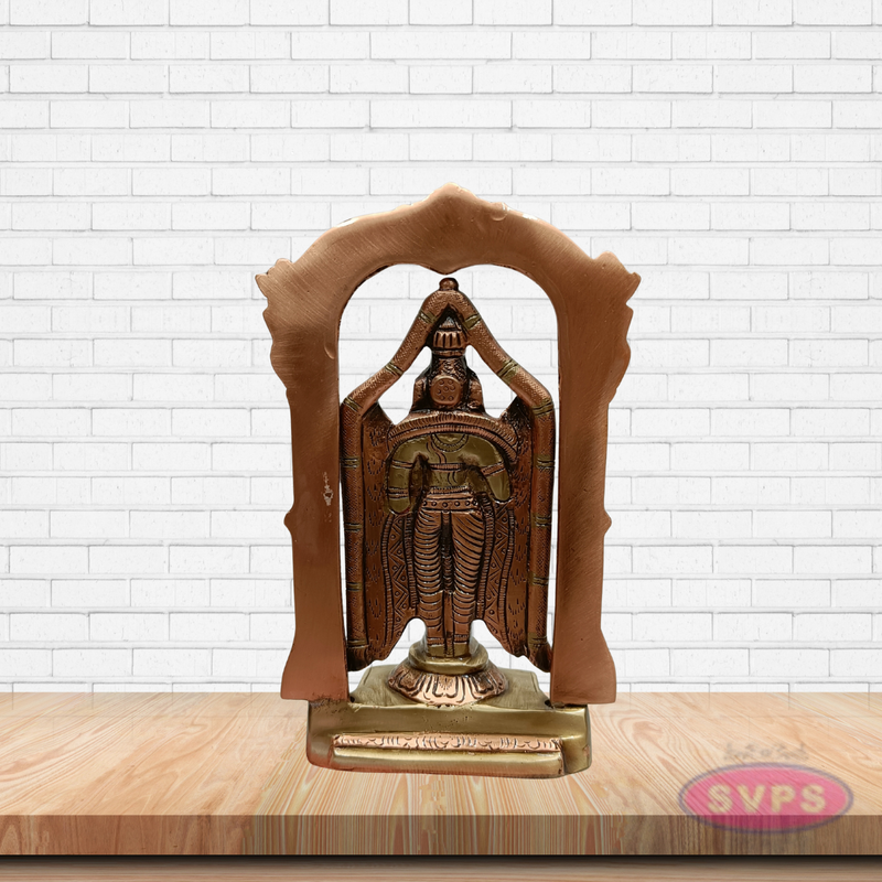 Brass Lord Tirupati Balaji Venkateswara Idol with Prabhavali Arch – Handcrafted Temple Statue