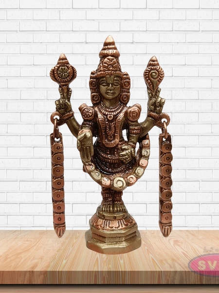 Handcrafted Brass Tirupati Balaji Statue with Arch Mala Chains – Pooja Room Idol