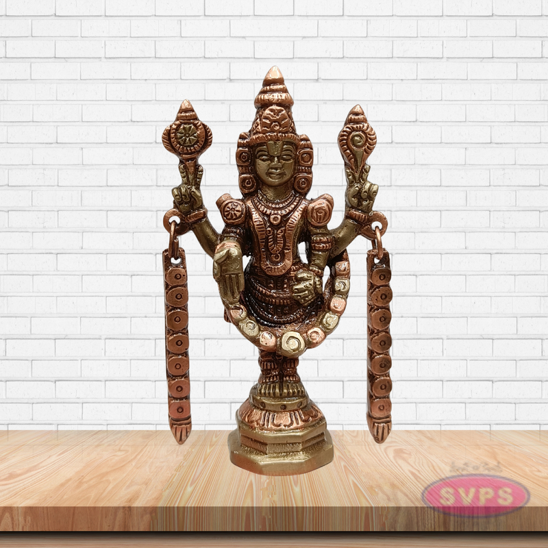 Handcrafted Brass Tirupati Balaji Statue with Arch Mala Chains – Pooja Room Idol