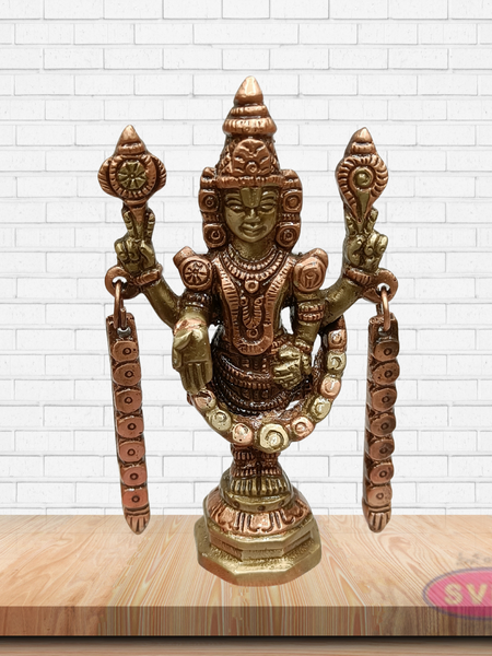 Handcrafted Brass Tirupati Balaji Statue with Arch Mala Chains – Pooja Room Idol