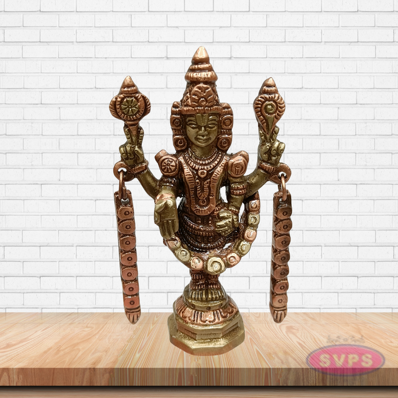 Handcrafted Brass Tirupati Balaji Statue with Arch Mala Chains – Pooja Room Idol