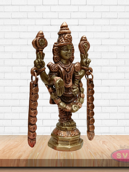 Handcrafted Brass Tirupati Balaji Statue with Arch Mala Chains – Pooja Room Idol