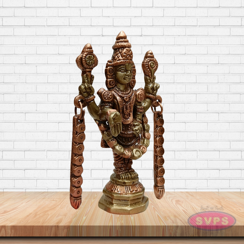 Handcrafted Brass Tirupati Balaji Statue with Arch Mala Chains – Pooja Room Idol
