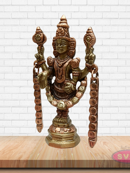 Handcrafted Brass Tirupati Balaji Statue with Arch Mala Chains – Pooja Room Idol