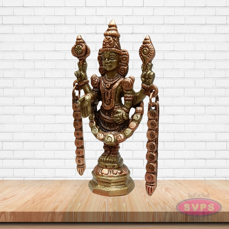 Handcrafted Brass Tirupati Balaji Statue with Arch Mala Chains – Pooja Room Idol