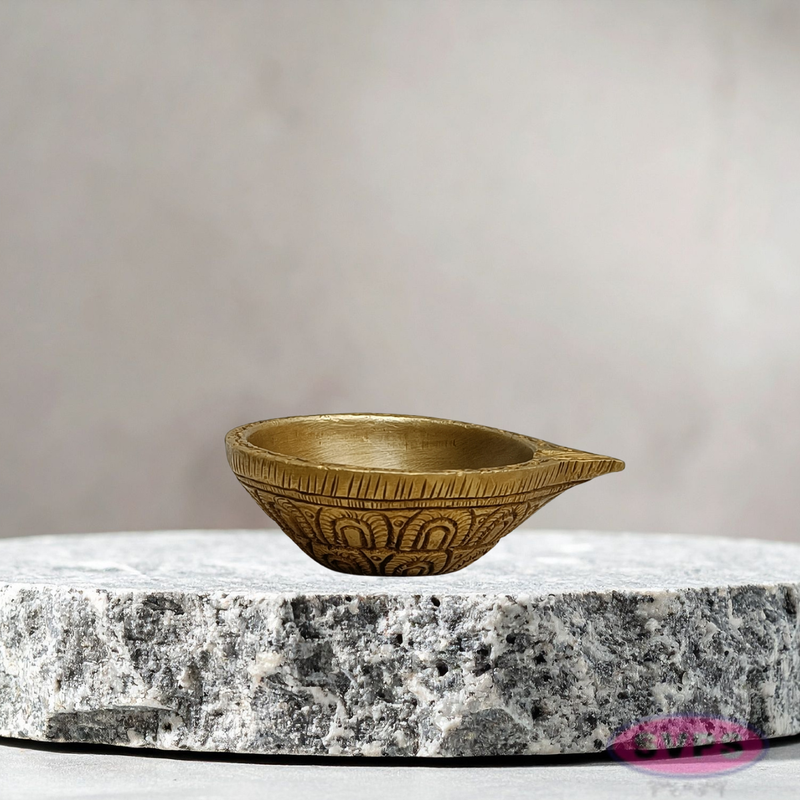 Decorative Brass Pooja Lamp with Fine Carving