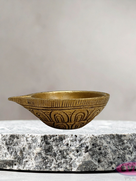 Decorative Brass Pooja Lamp with Fine Carving