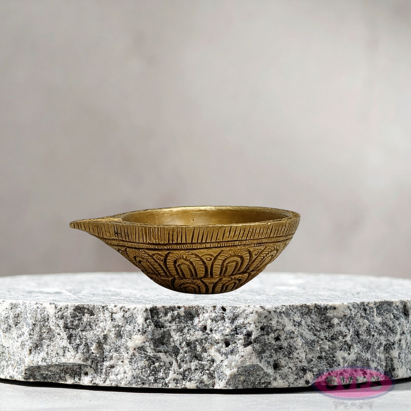 Decorative Brass Pooja Lamp with Fine Carving
