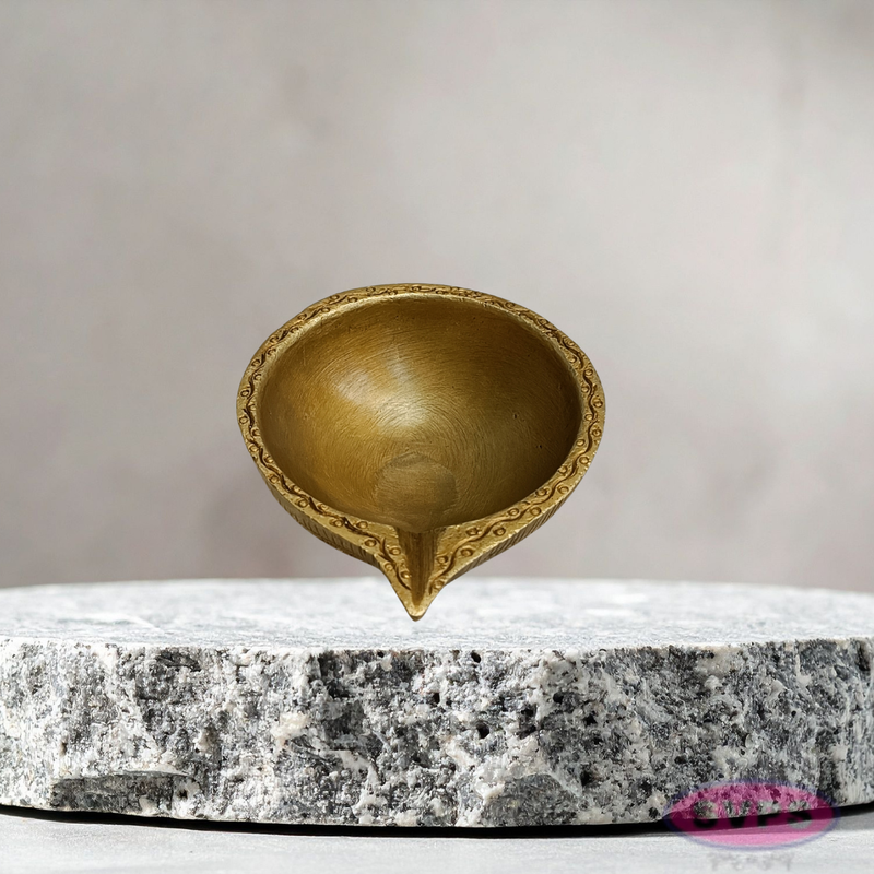 Decorative Brass Pooja Lamp with Fine Carving
