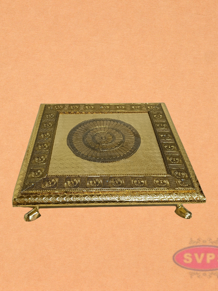 Designer Embossed Pooja Peetam with Round Center Pattern & Brass Legs