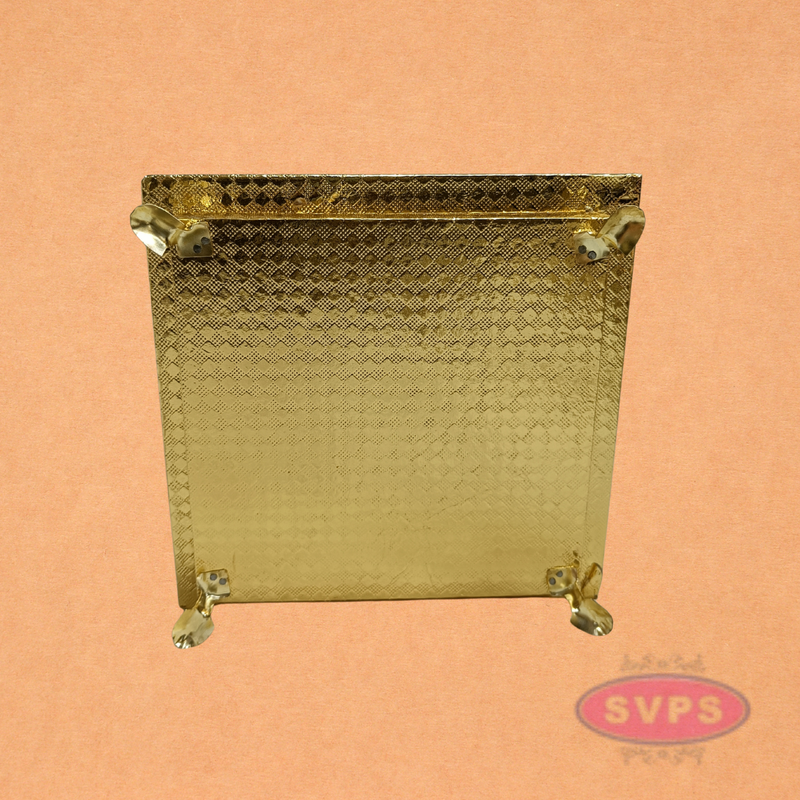 Designer Embossed Pooja Peetam with Round Center Pattern & Brass Legs