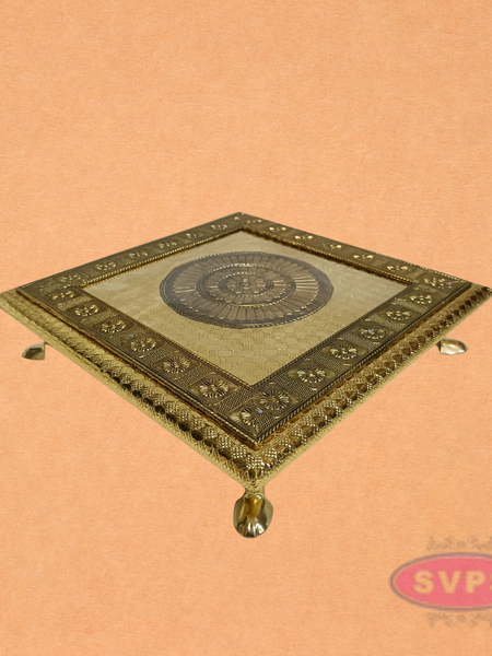 Designer Embossed Pooja Peetam with Round Center Pattern & Brass Legs