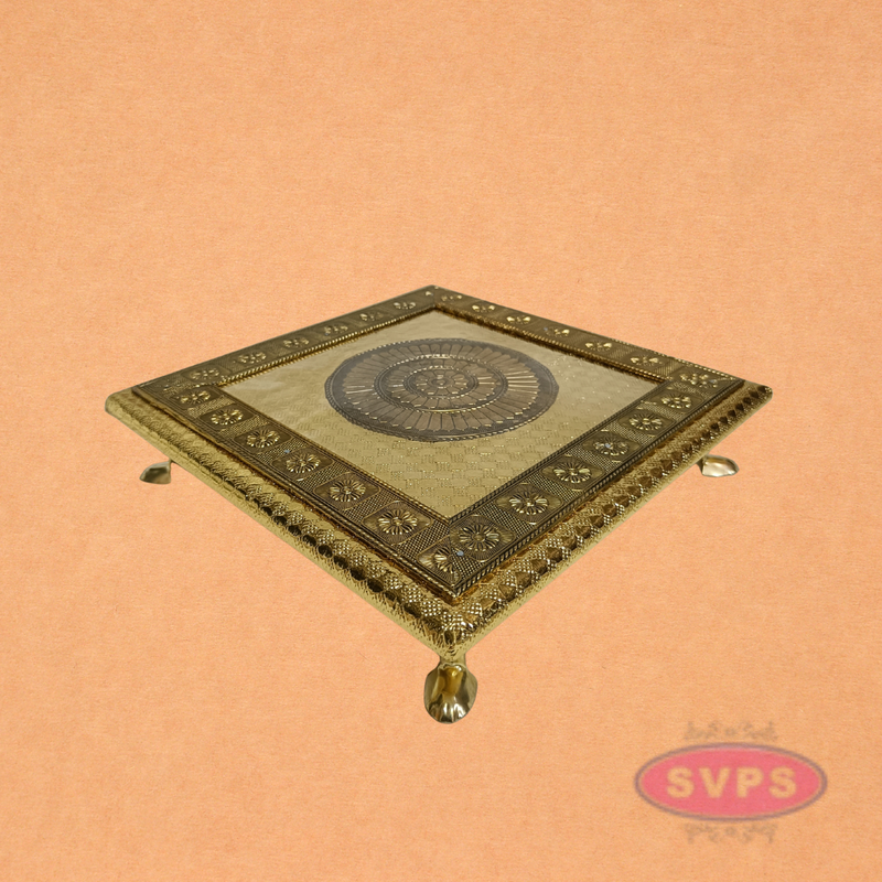 Designer Embossed Pooja Peetam with Round Center Pattern & Brass Legs